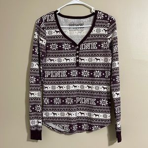 Pink Victoria’s Secret Sleep Christmas Thermal Top Sz Med Burgundy